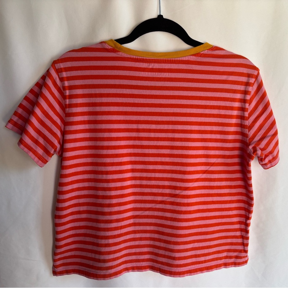 Free Assembly Striped Pink & Red Cropped Tee with Yellow Trim Size M - Picture 7 of 7